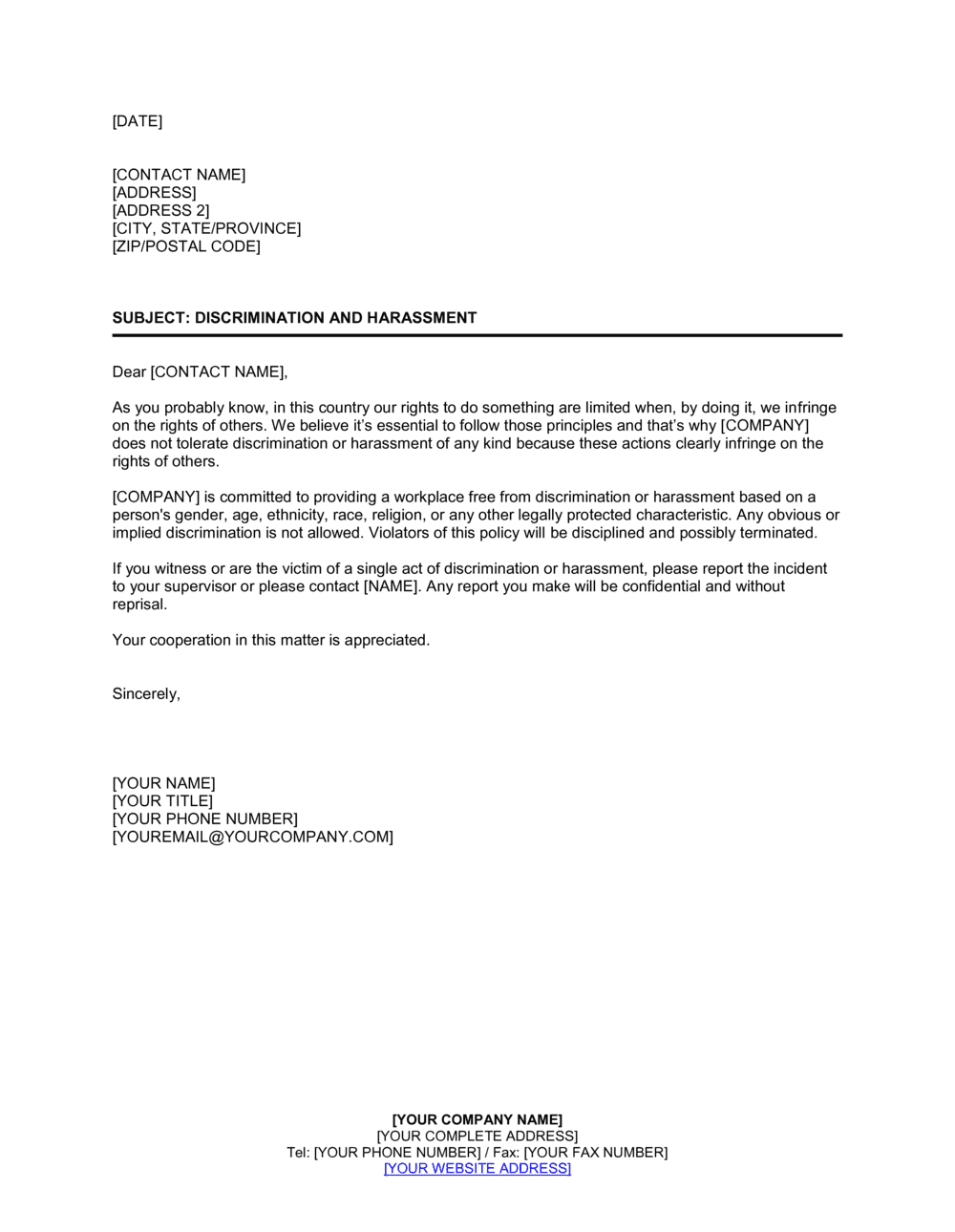 Business-in-a-Box's Addressing Harassement Template