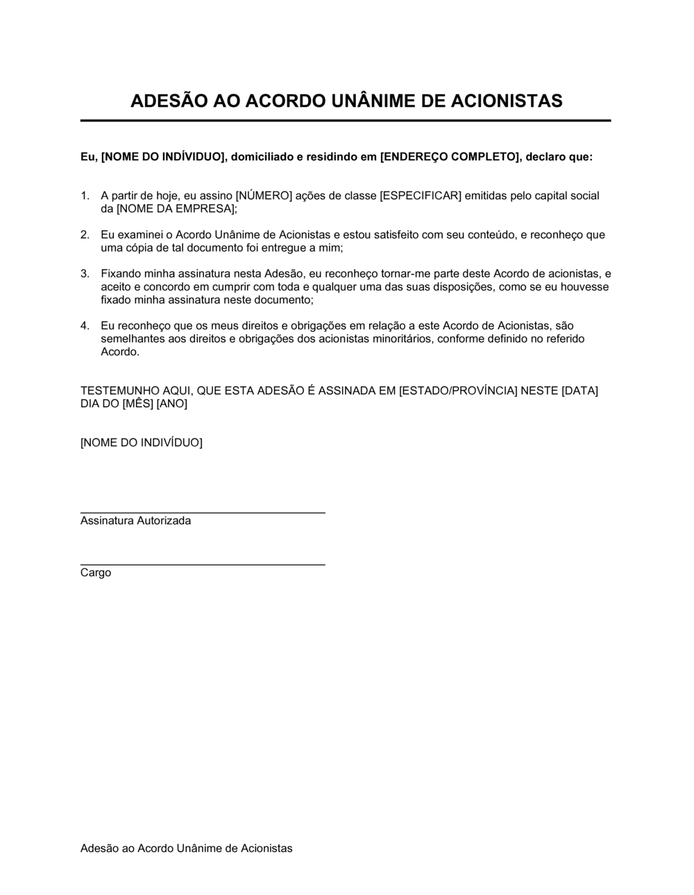 Business-in-a-Box's Adesão para Acordo de Acionista Anônimo