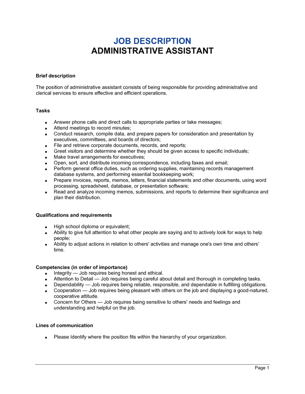 Administrative Assistant Job Description Template | by ...