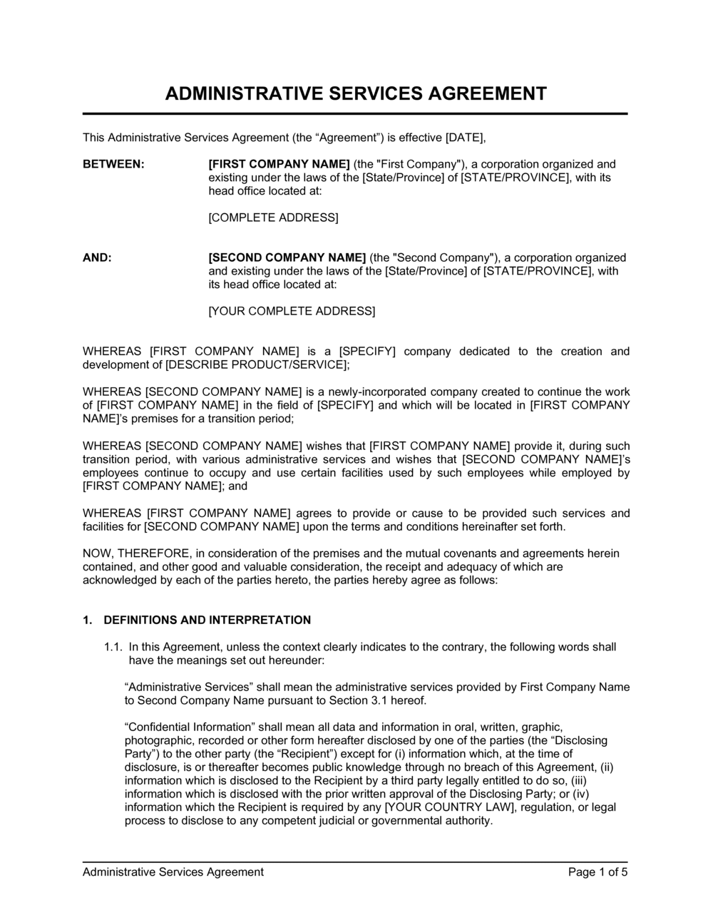 Business-in-a-Box's Administrative Services Agreement 2 Template