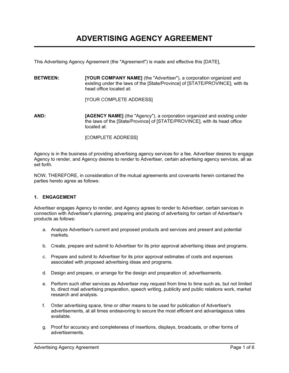 Talent Agency Agreement Template