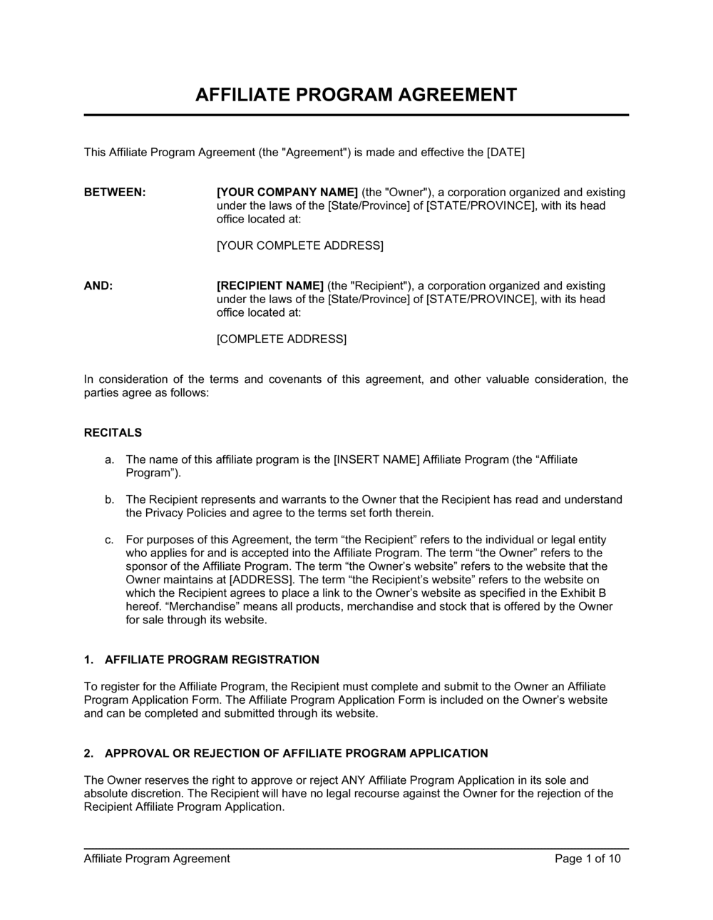 Brand Partnership Agreement Template