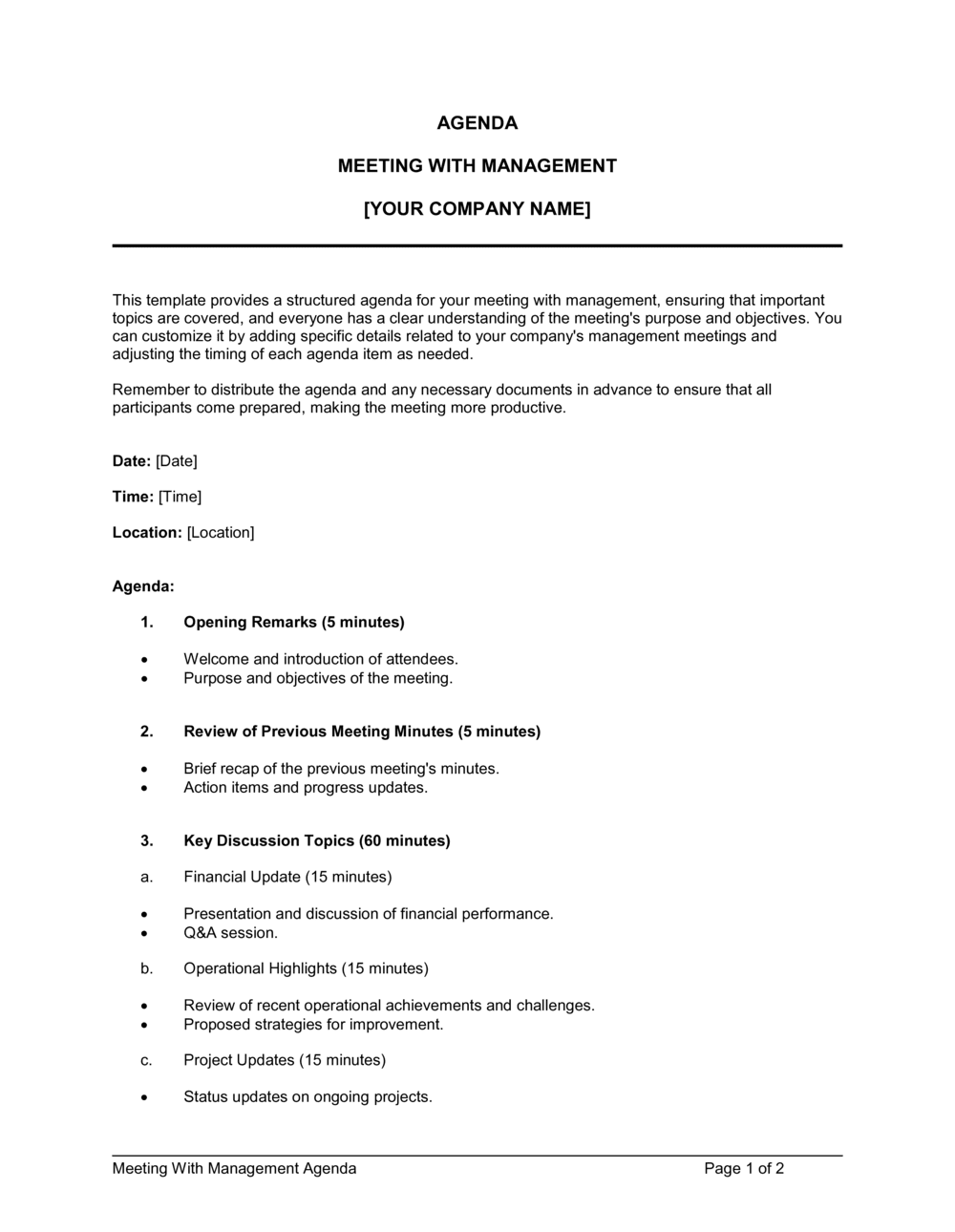 Business-in-a-Box's Agenda Meeting With Management Template