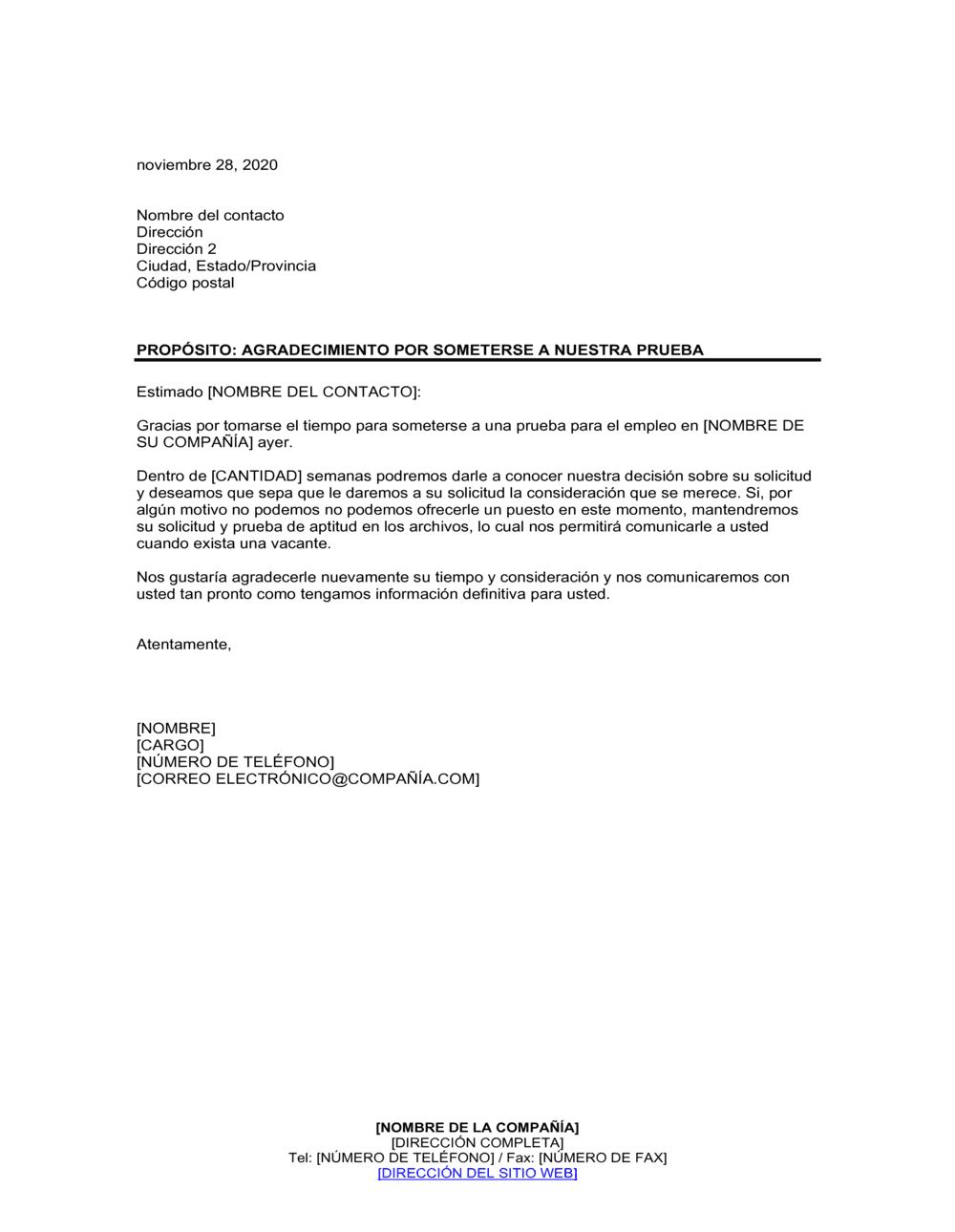 Business-in-a-Box's Agradecimiento para postulante por realización de prueba