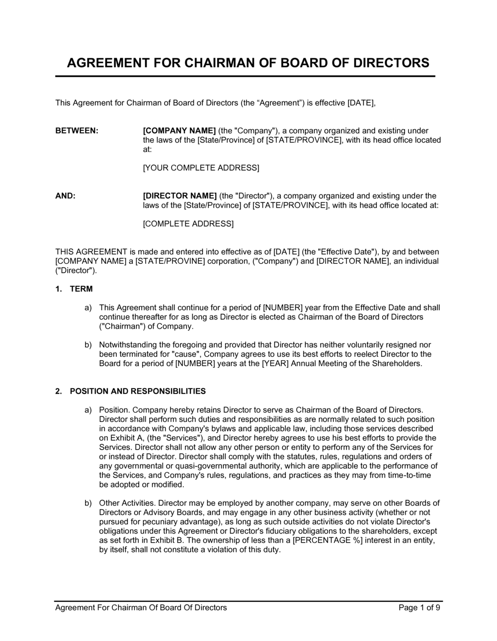 Directors Service Agreement Template