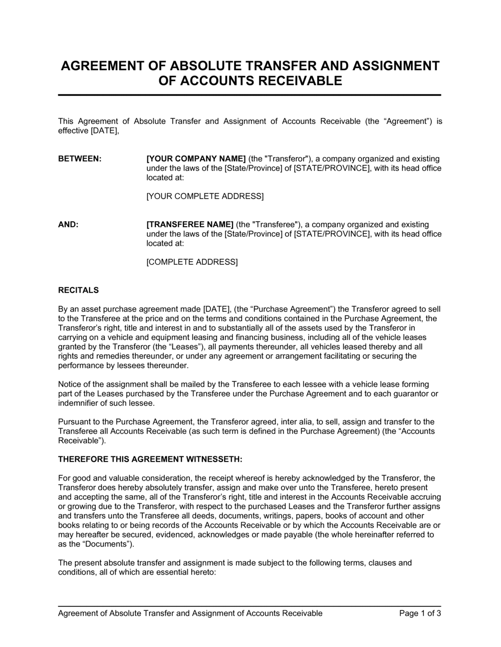 traduction assignment of accounts receivable