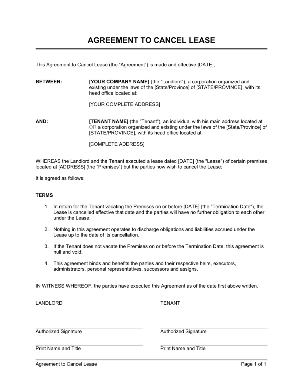 Agreement to Cancel Lease Template  by Business-in-a-Box™ Pertaining To surrender of lease agreement template