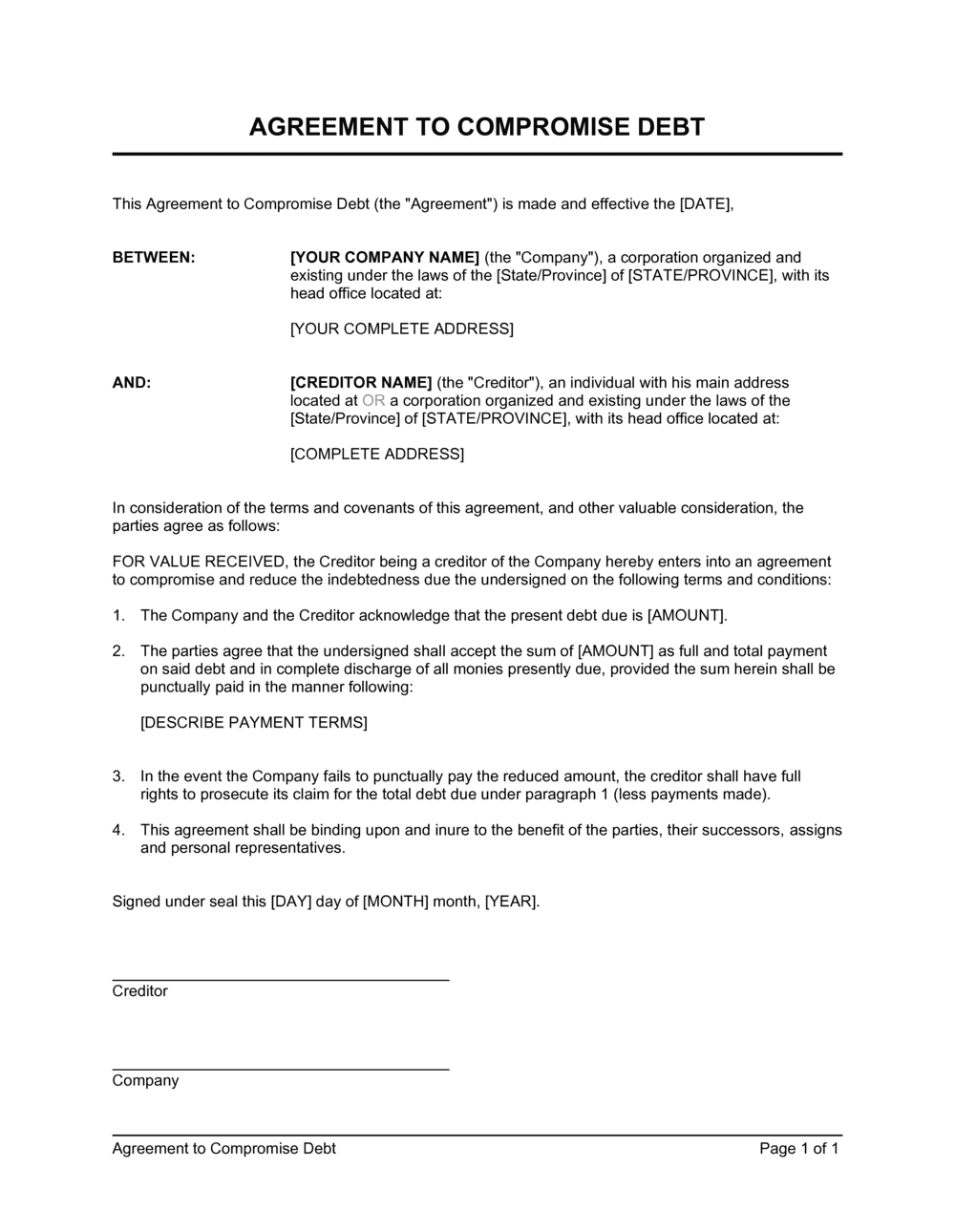 Agreement To Compromise Debt Template By Business in a Box 