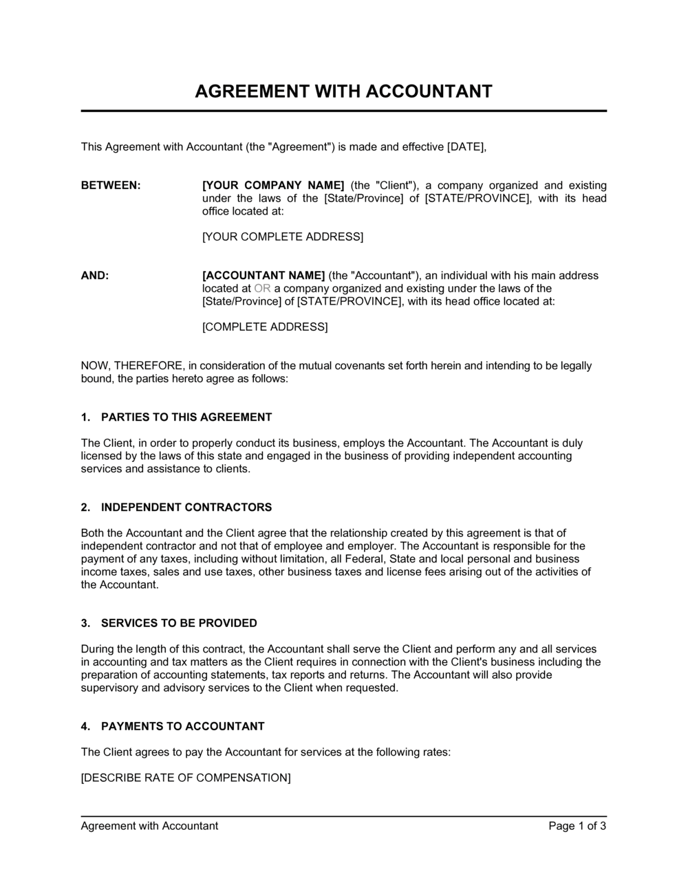 Agreement with Accountant Template  by Business-in-a-Box™ With Regard To accountant confidentiality agreement template