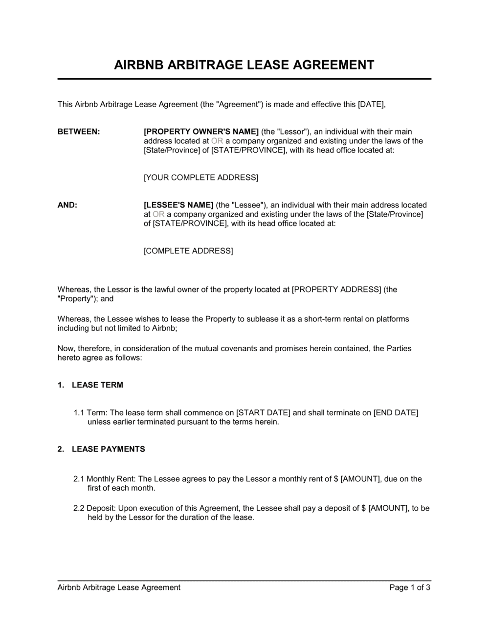 Business-in-a-Box's Airbnb Arbitrage Agreement Template