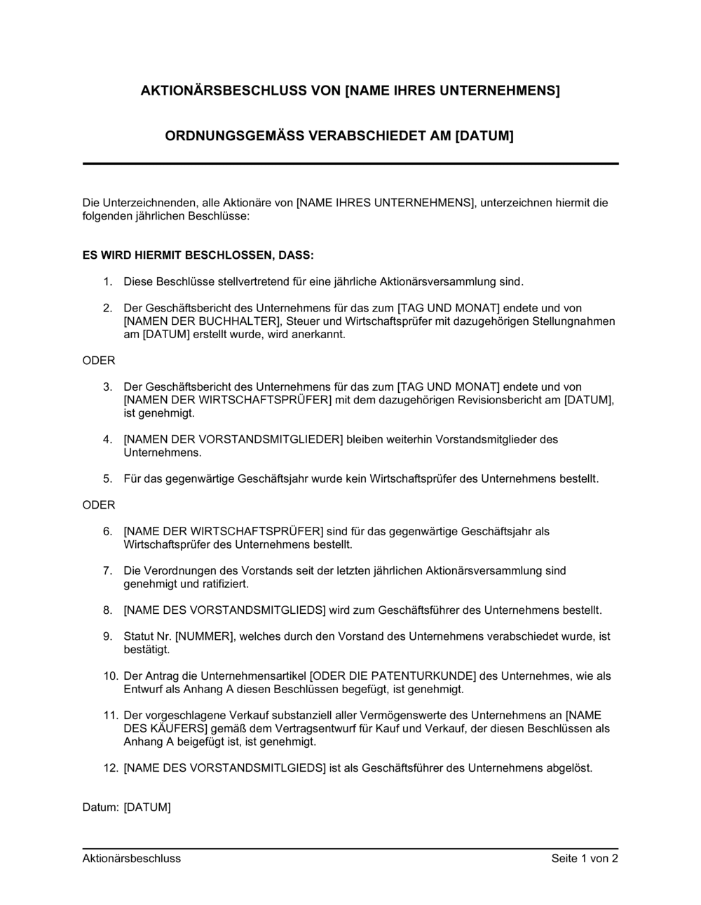 Business-in-a-Box's Aktionärsbeschluss