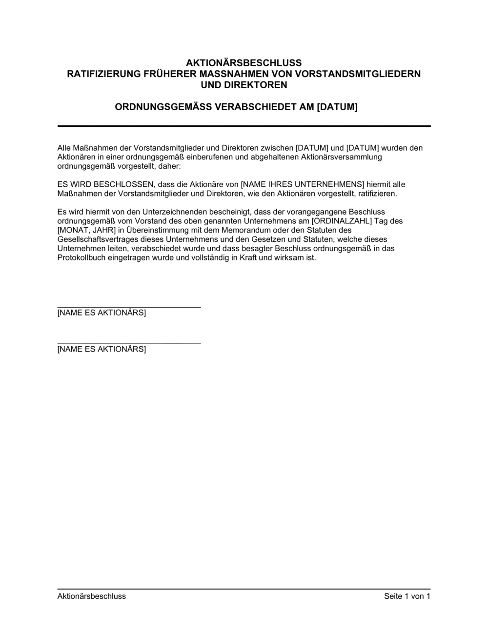 Business-in-a-Box's Aktionärsbeschluss Ratifierung früherer Maßnahmen von Vorstandsmitgliedern