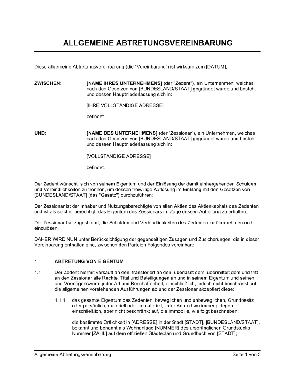 Business-in-a-Box's Allgemeine Abtretungsvereinbarung