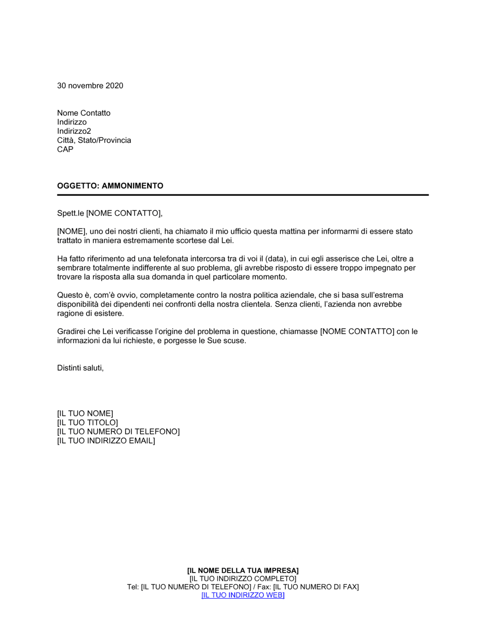 Business-in-a-Box's Ammonimento