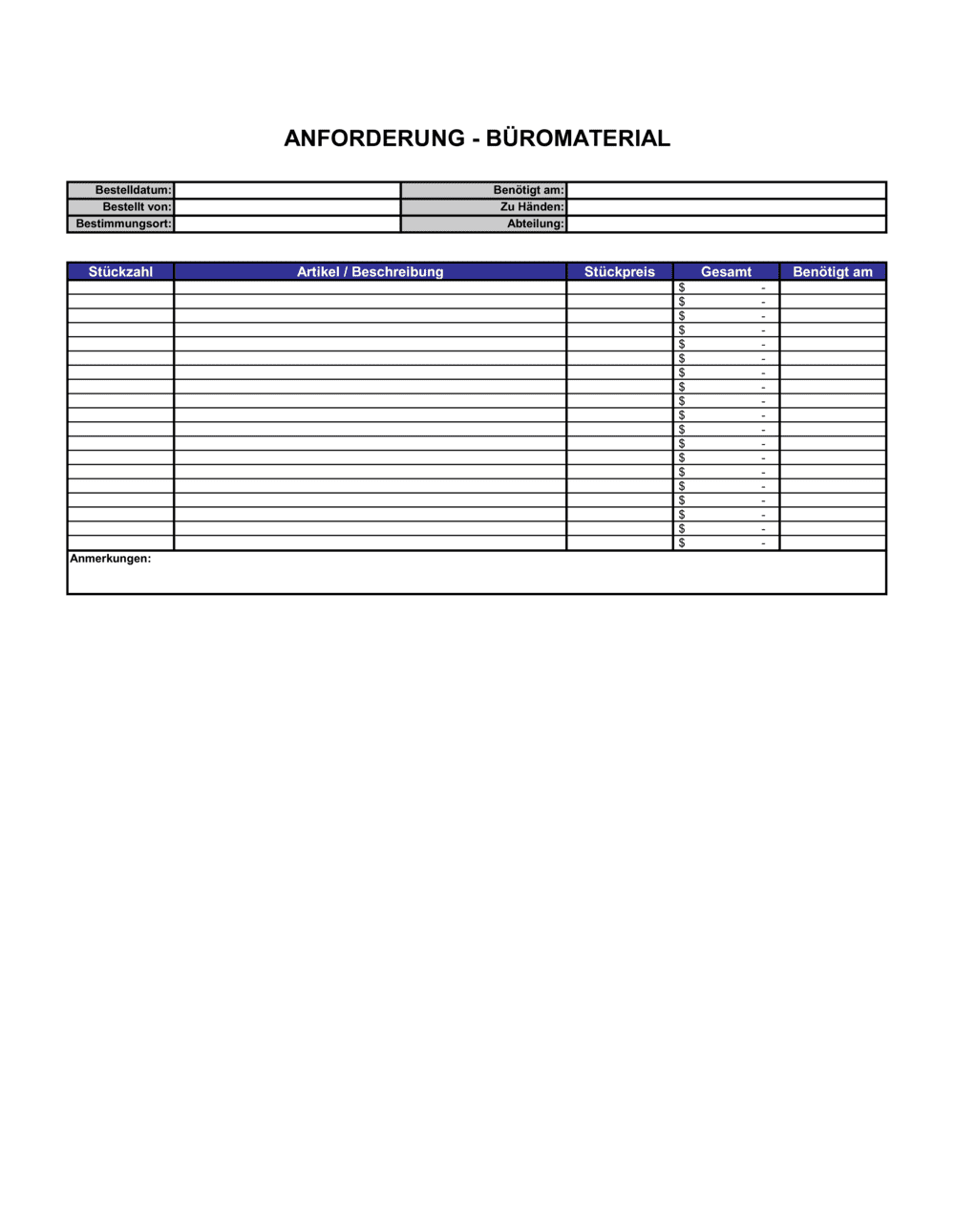 Business-in-a-Box's Anforderung - Büromaterial