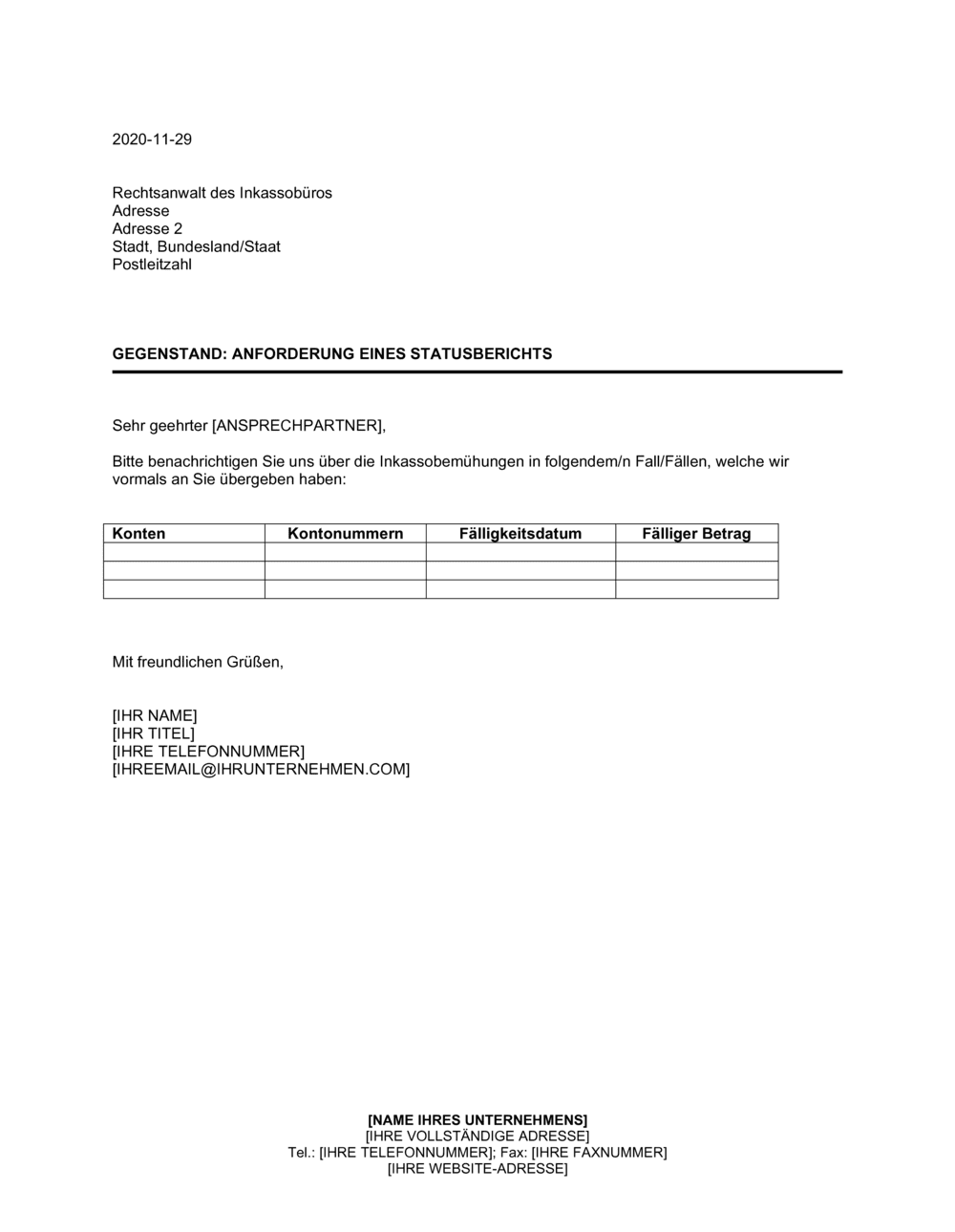 Business-in-a-Box's Anforderung eines Statusberichts