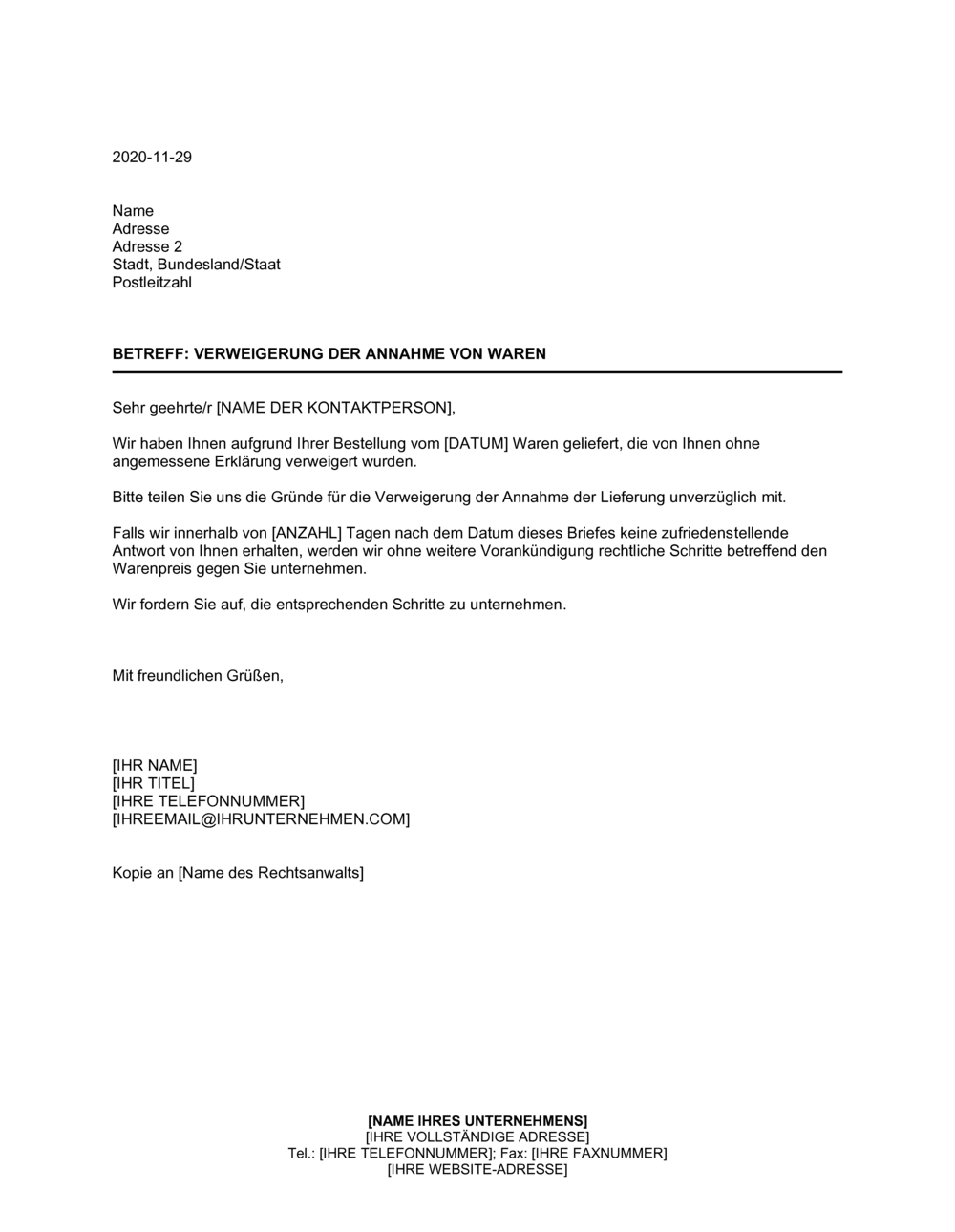 Business-in-a-Box's Anforderung von Einzelheiten zur Verweigerung der Annahme von Waren