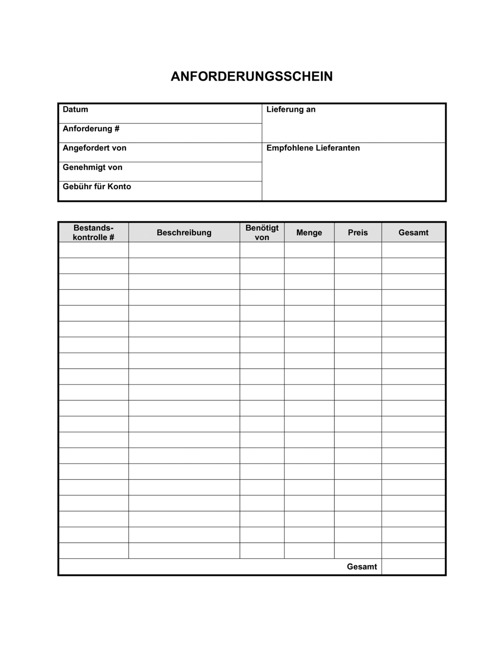 Business-in-a-Box's Anforderungsschein