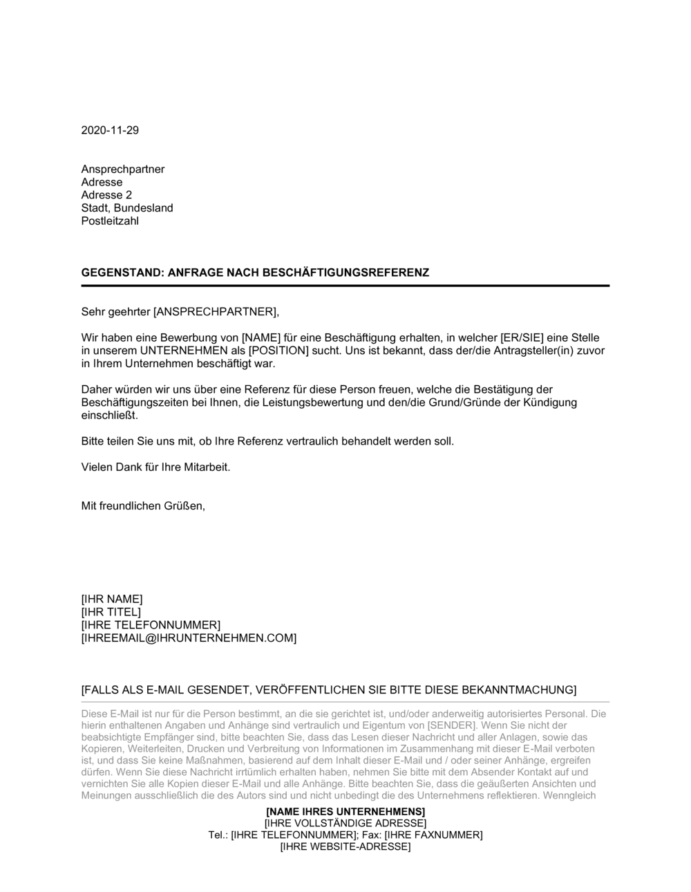 Business-in-a-Box's Anfrage nach Beschäftigungsreferenz