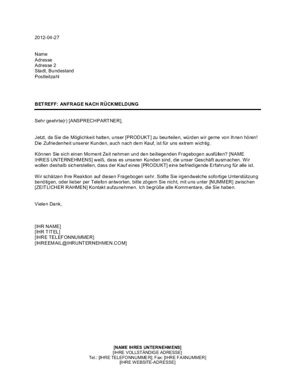 Business-in-a-Box's Anfrage nach Kundenbewertung