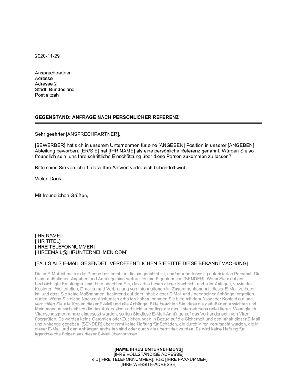 Business-in-a-Box's Anfrage nach persönlicher Referenz