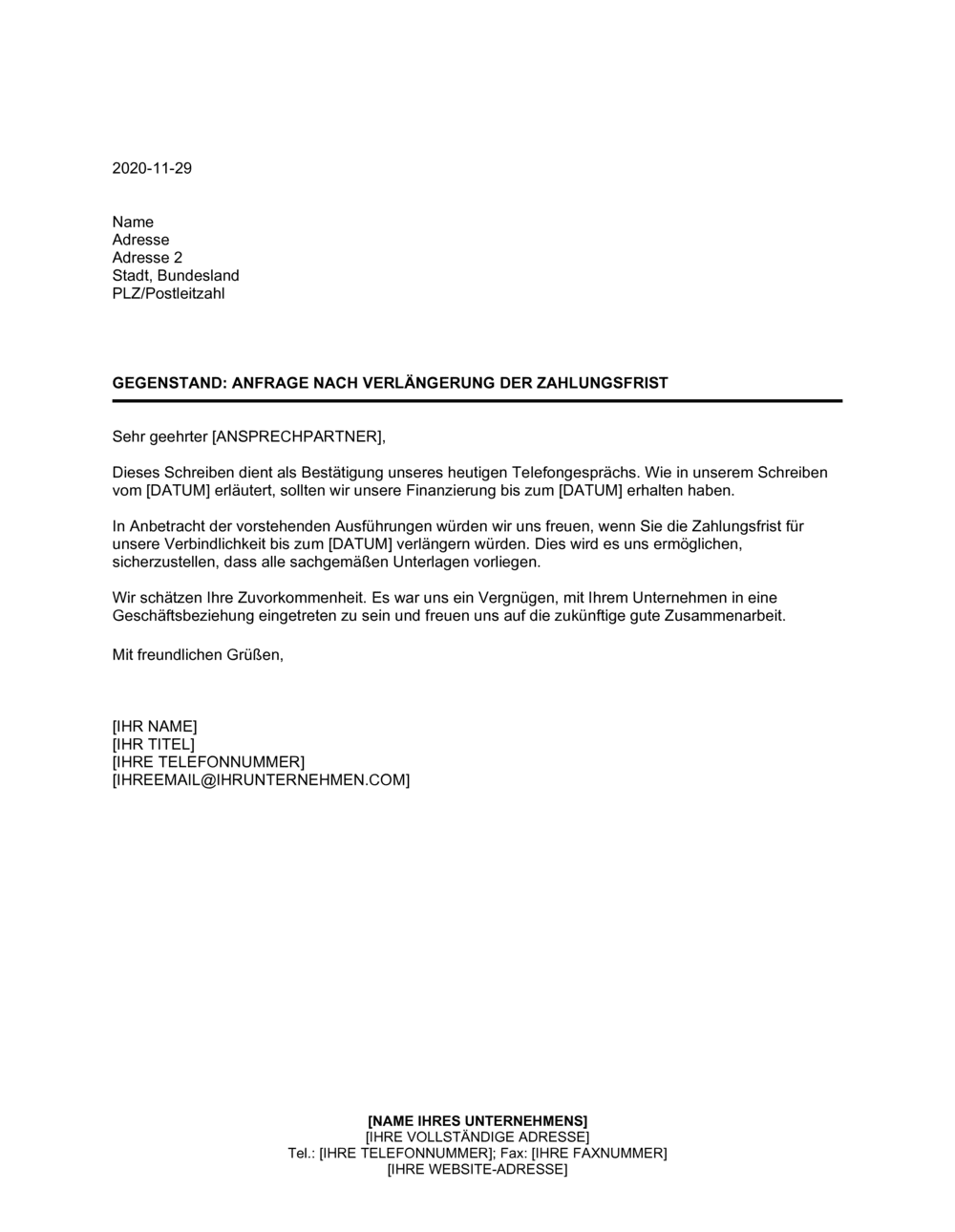 Business-in-a-Box's Anfrage nach Verlängerung der Zahlungsfrist