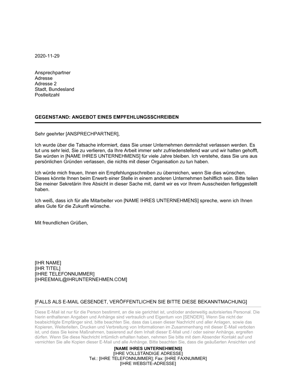 Business-in-a-Box's Angebot eines Empfehlungsschreibens