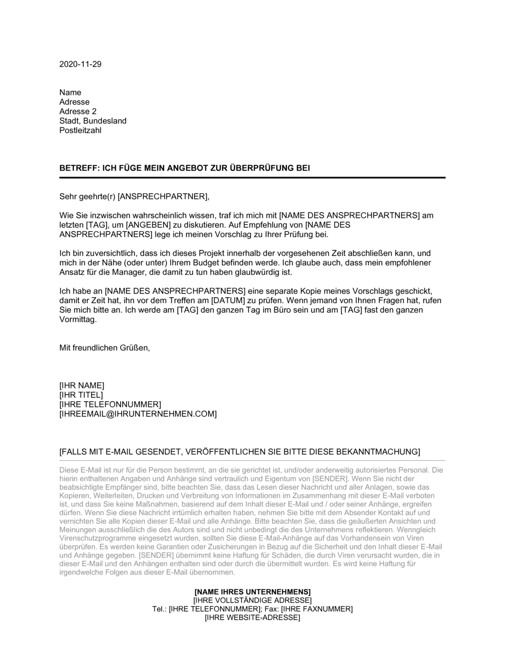 Business-in-a-Box's Angebot zur Überprüfung beigefügt