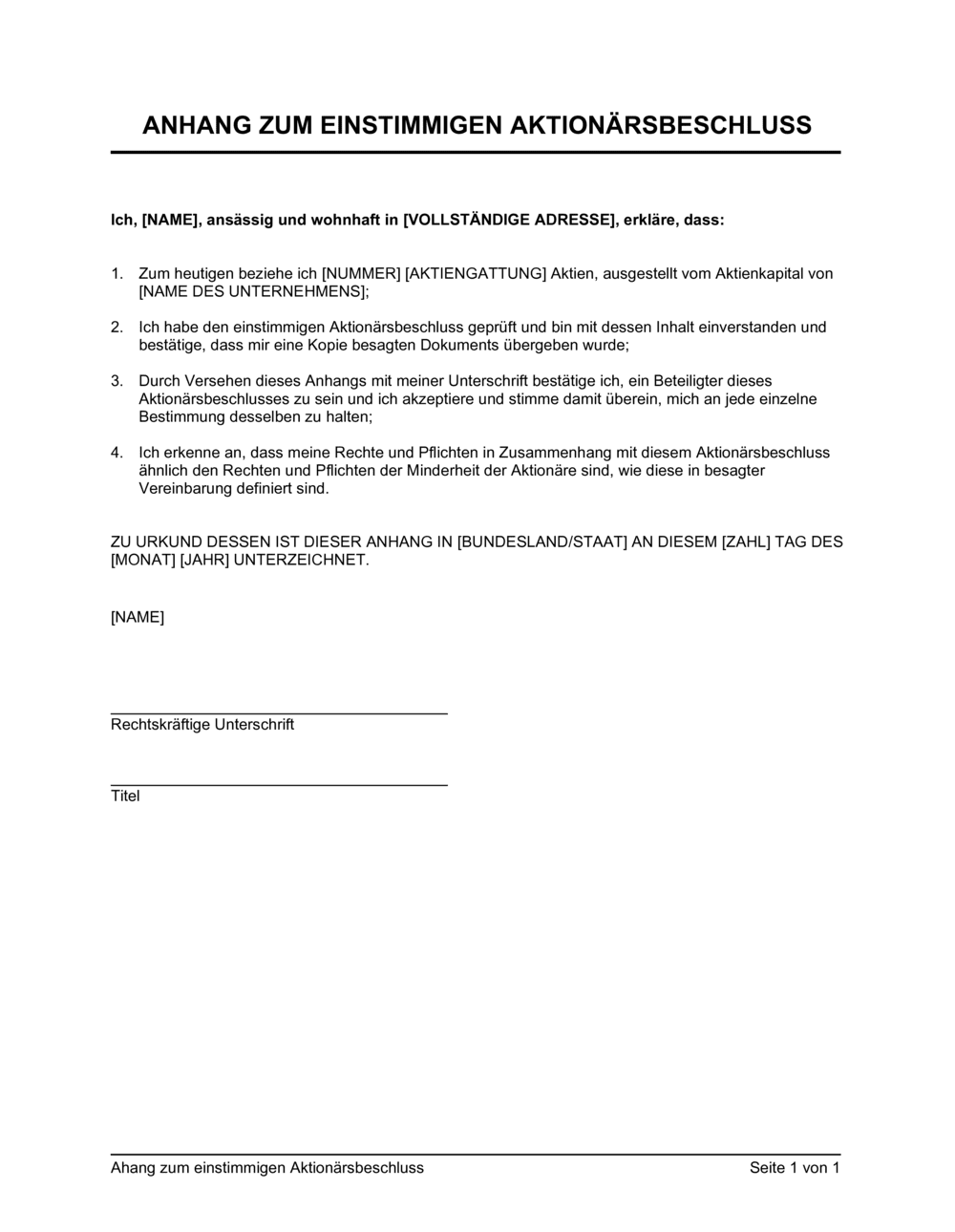 Business-in-a-Box's Anhang Zum Einstimmigen Aktionärsbeschluss