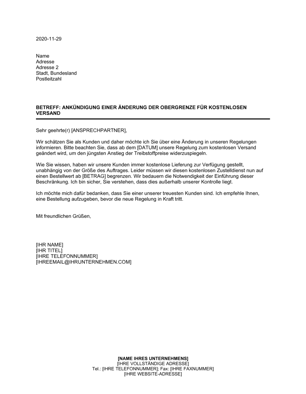 Business-in-a-Box's Ankündigung der Änderung der Obergrenze für kostenlosen Versand