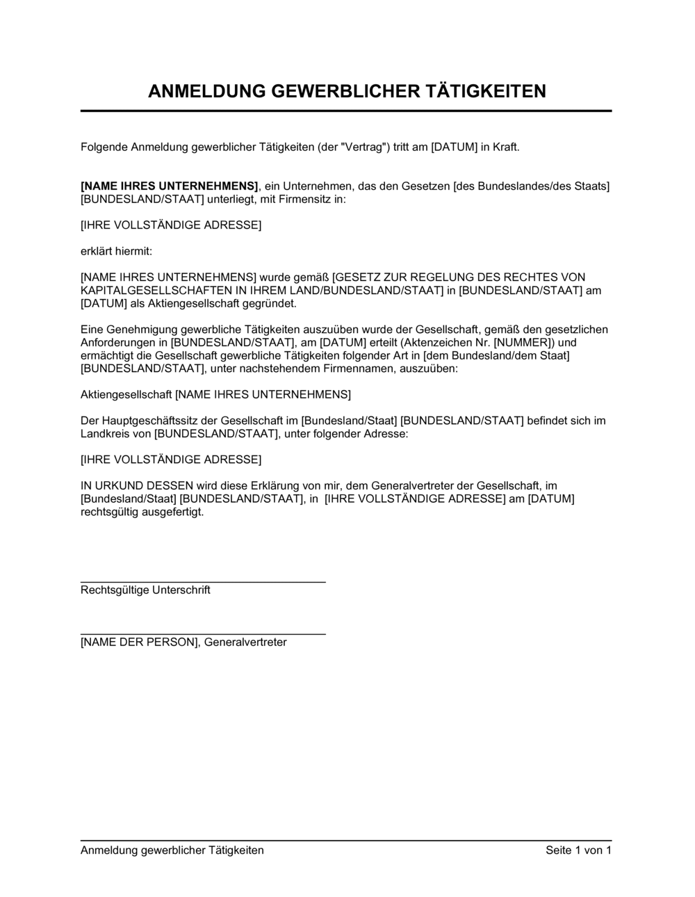 Business-in-a-Box's Anmeldung gewerblicher Tätigkeiten