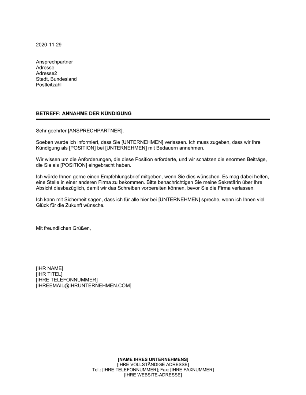 Business-in-a-Box's Annahme der Kündigung