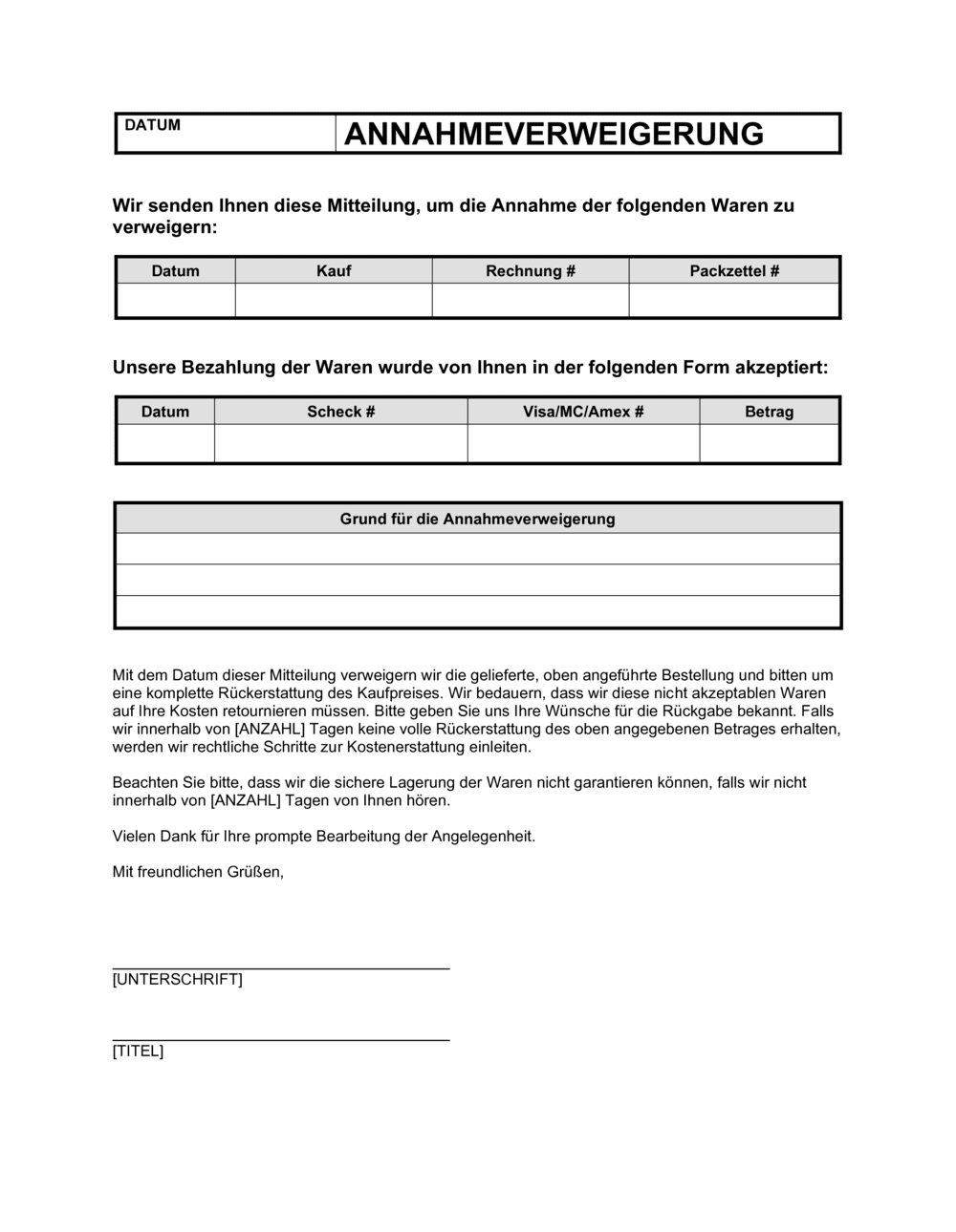 Business-in-a-Box's Annahmeverweigerung