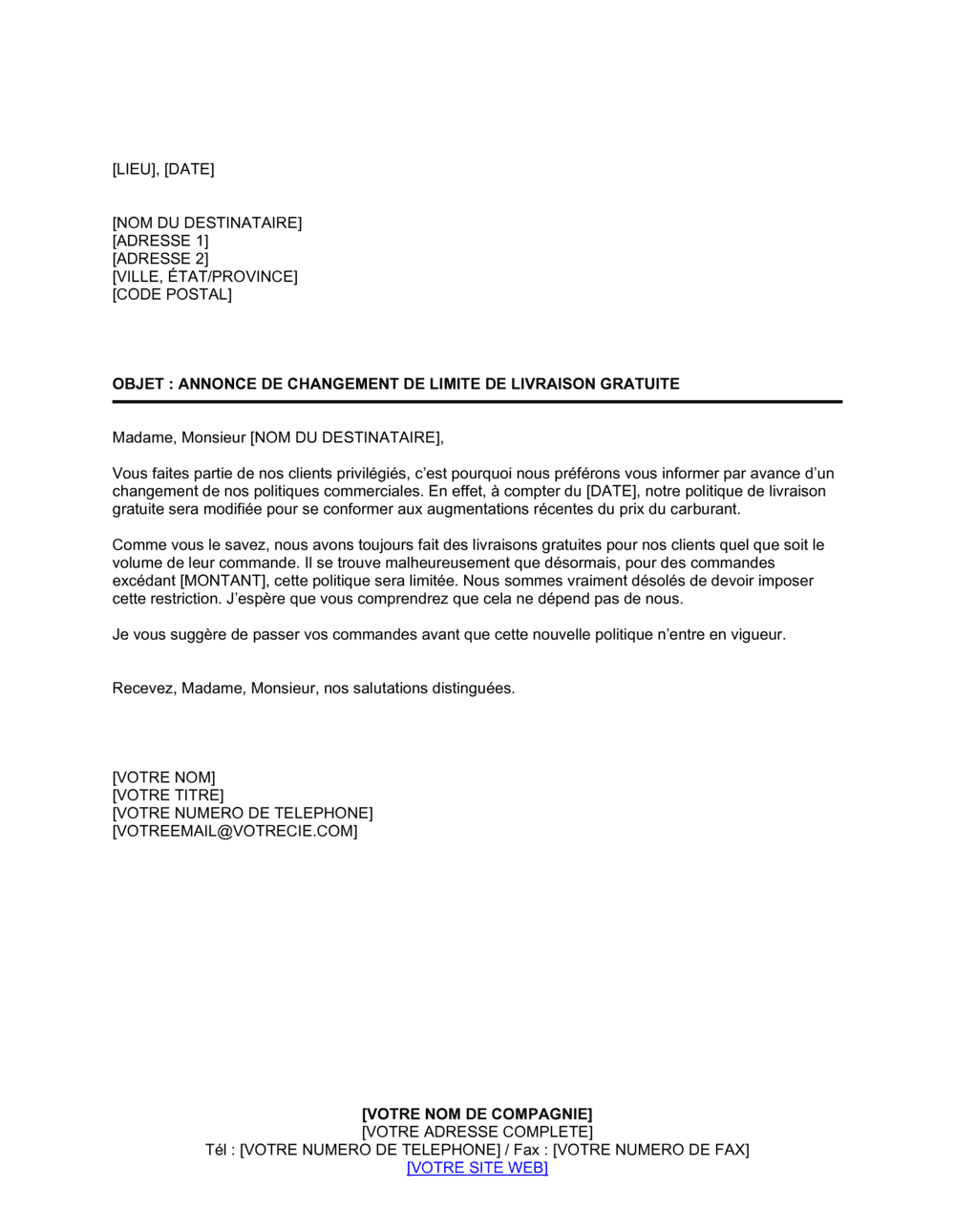 Business-in-a-Box's Annonce de changement de limite de livraison gratuite