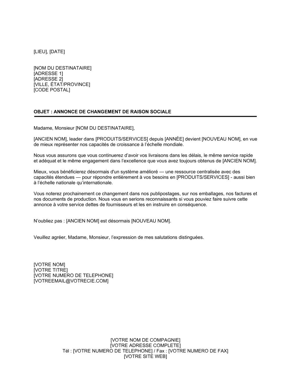 Business-in-a-Box's Annonce de changement de raison sociale