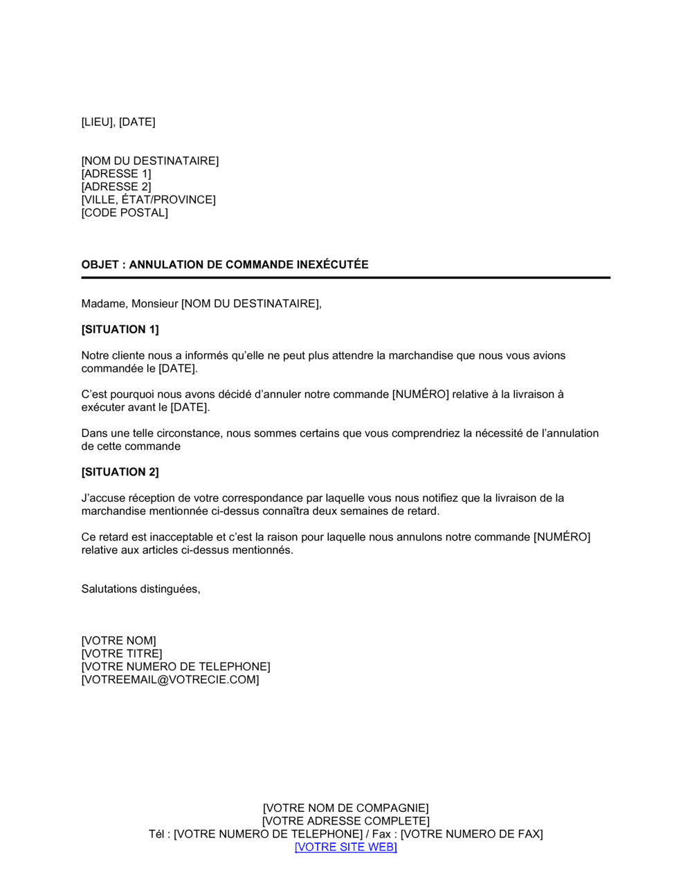 Business-in-a-Box's Annulation de commande inexécutée