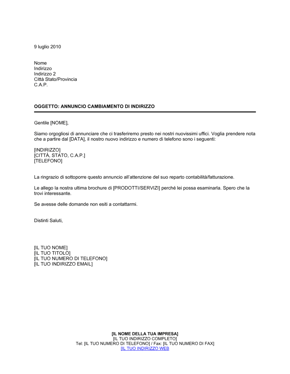 Business-in-a-Box's Annuncio di cambiamento di indirizzo