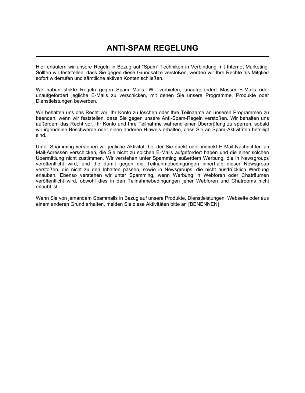 Business-in-a-Box's Anti Spam Regelung