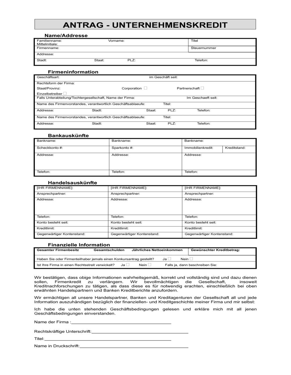 Business-in-a-Box's Antrag - Unternehmenskredit