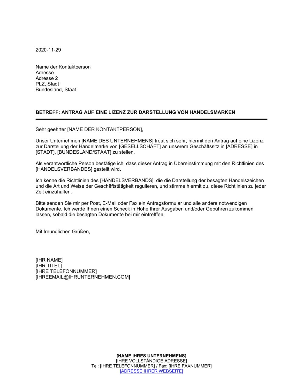 Business-in-a-Box's Antrag auf eine Lizenz zur Darstellung von Handelsmarken