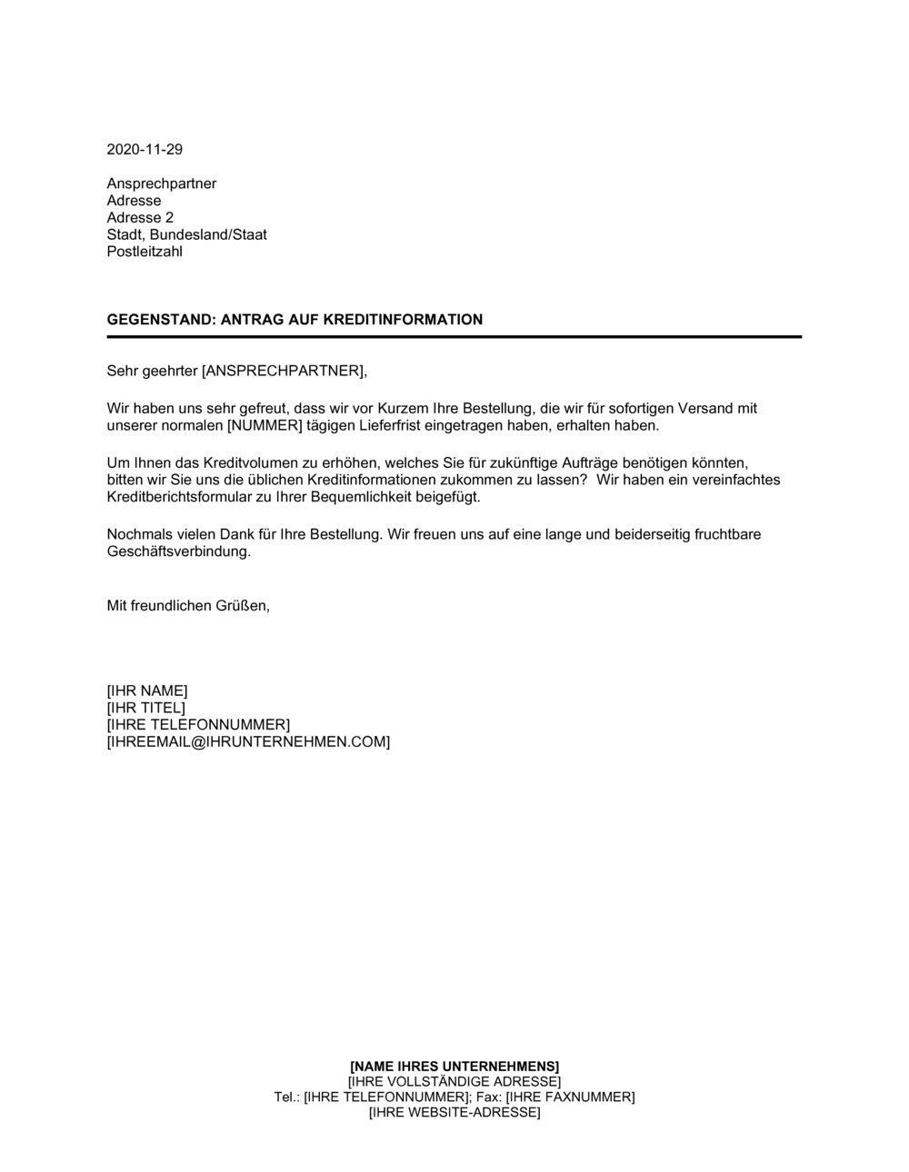 Business-in-a-Box's Antrag auf Kreditinformation