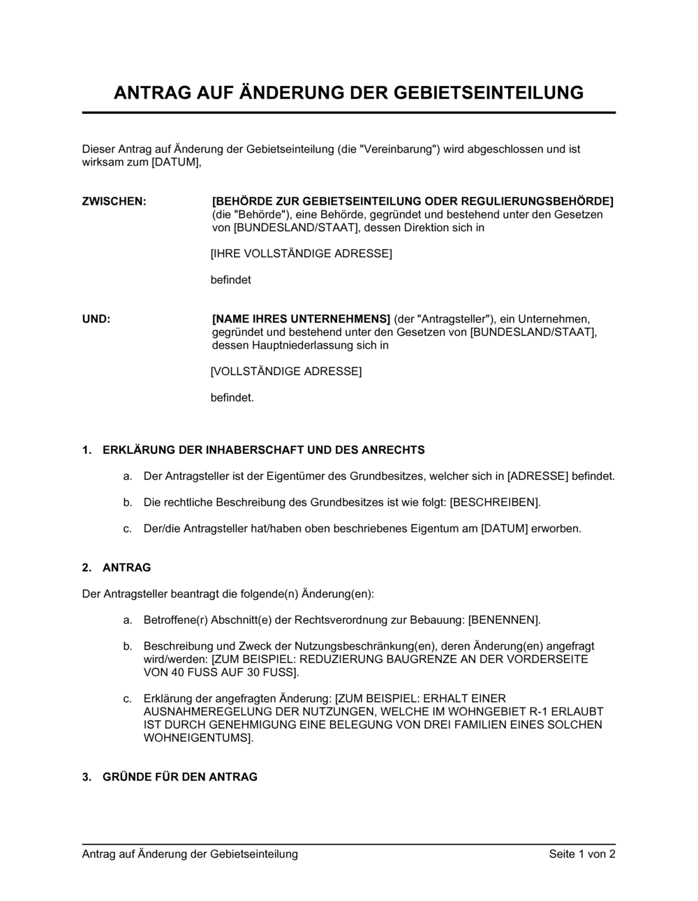 Business-in-a-Box's Antrag auf Änderung der Gebietseinteilung