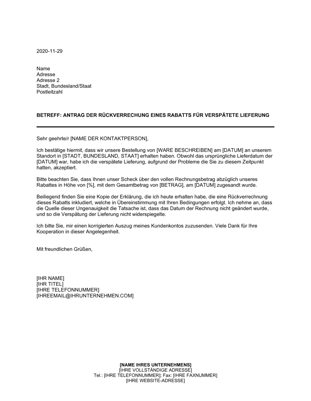 Business-in-a-Box's Antrag der Rückverrechung eines Rabatts für verspätete Lieferung