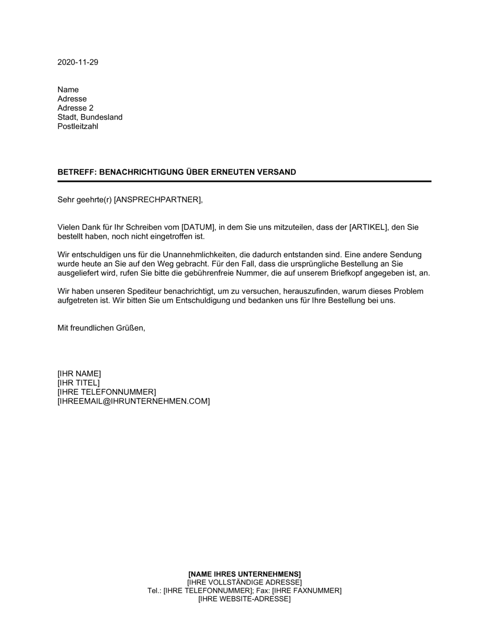 Business-in-a-Box's Antwort - Benachrichtigung über erneuten Versand