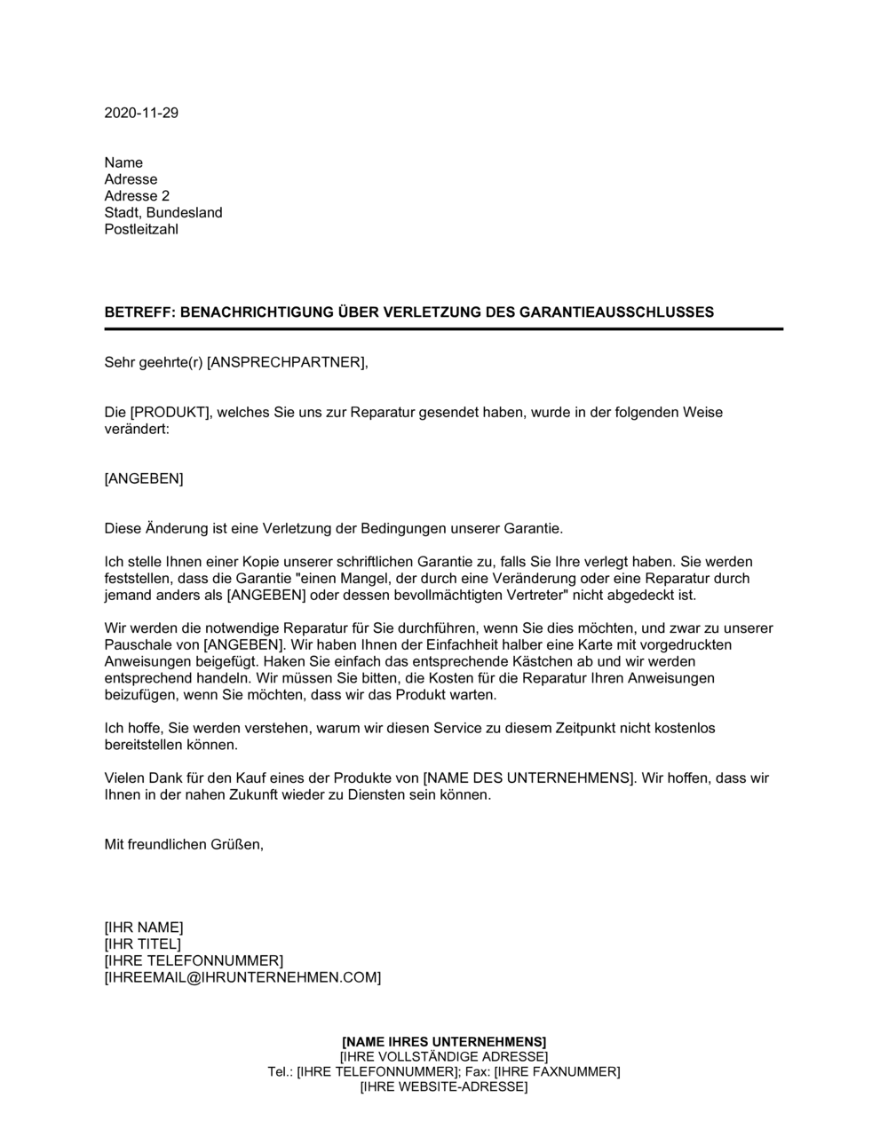 Business-in-a-Box's Antwort - Benachrichtigung über Verletzung des Garantieausschlusses