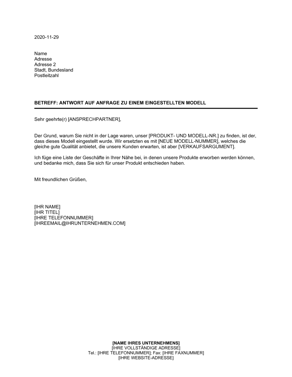 Business-in-a-Box's Antwort auf Anfrage über ein Auslaufmodell