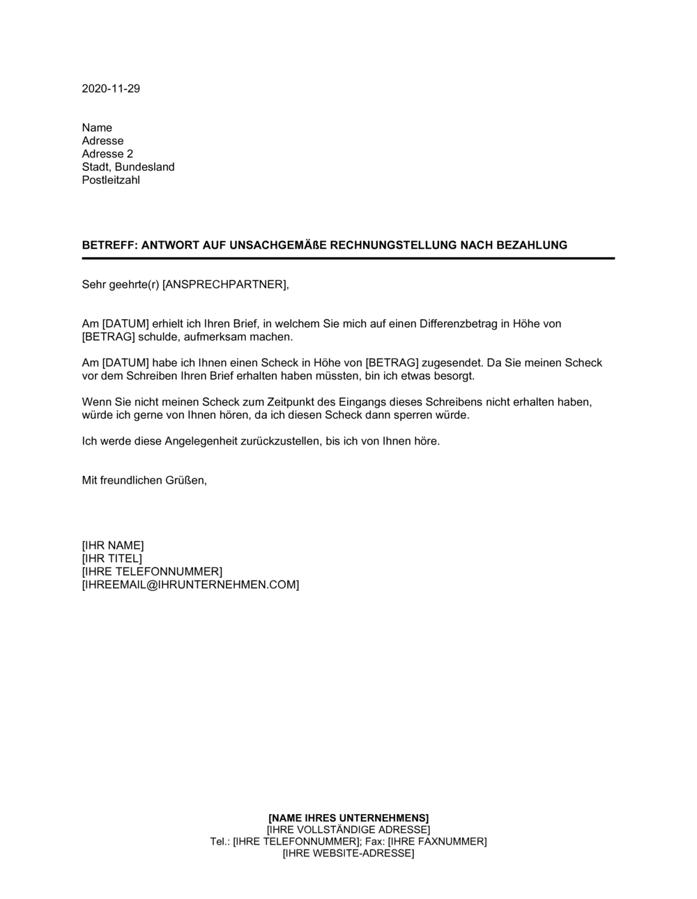 Business-in-a-Box's Antwort auf unsachgemäße Rechnungstellung nach Bezahlung