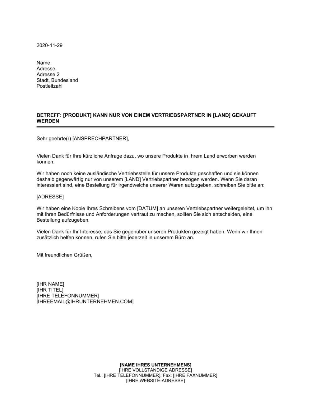 Business-in-a-Box's Antwort und Verweis auf Vertriebspartner