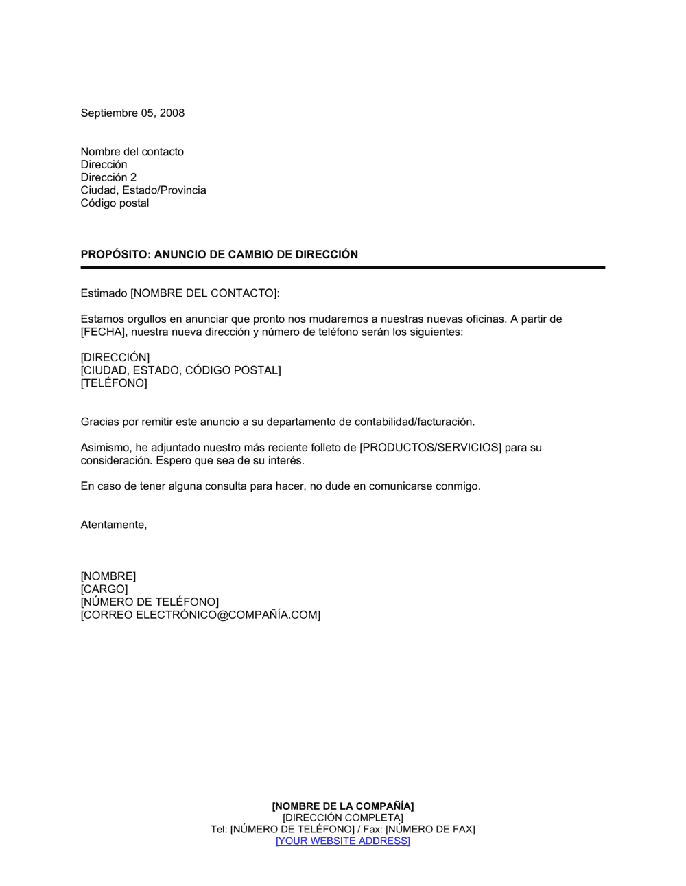 Business-in-a-Box's Anuncio de cambio de dirección