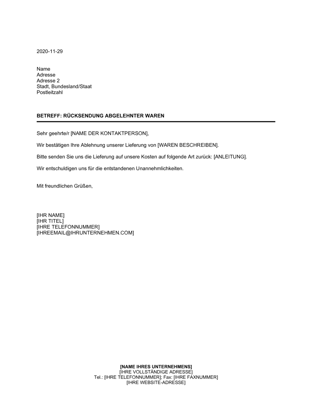 Business-in-a-Box's Anweisung zur Rücksendung Abgelehnter Waren